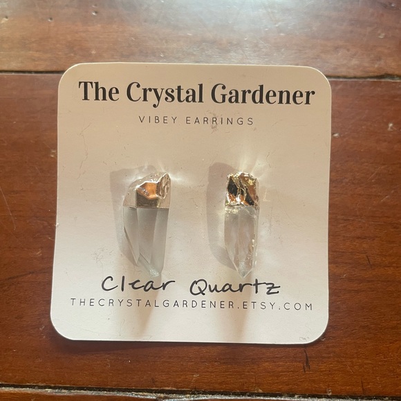 Jewelry - Clear Quartz Stud Earrings, Silver Plated over Copper Electroform, New